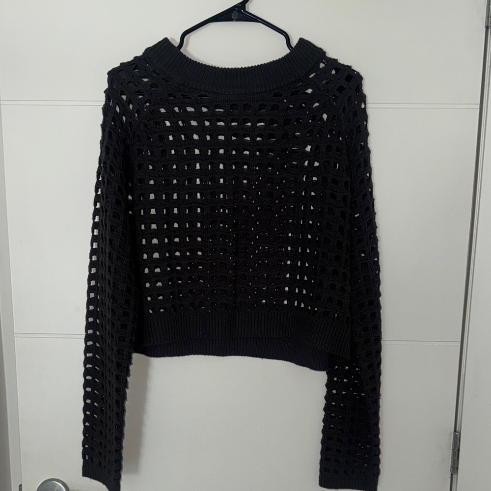 Ardene Black Open-Knit Cropped Crew Sweater